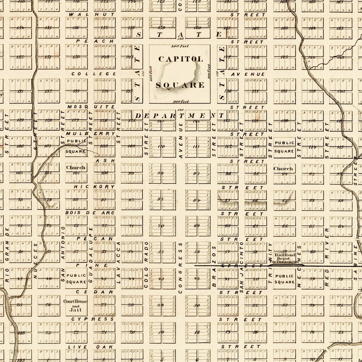 Vintage Map of Austin, Texas 1872