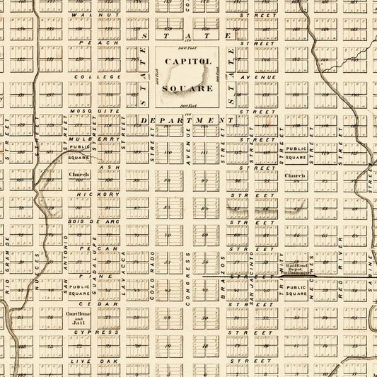 Vintage Map of Austin, Texas 1872