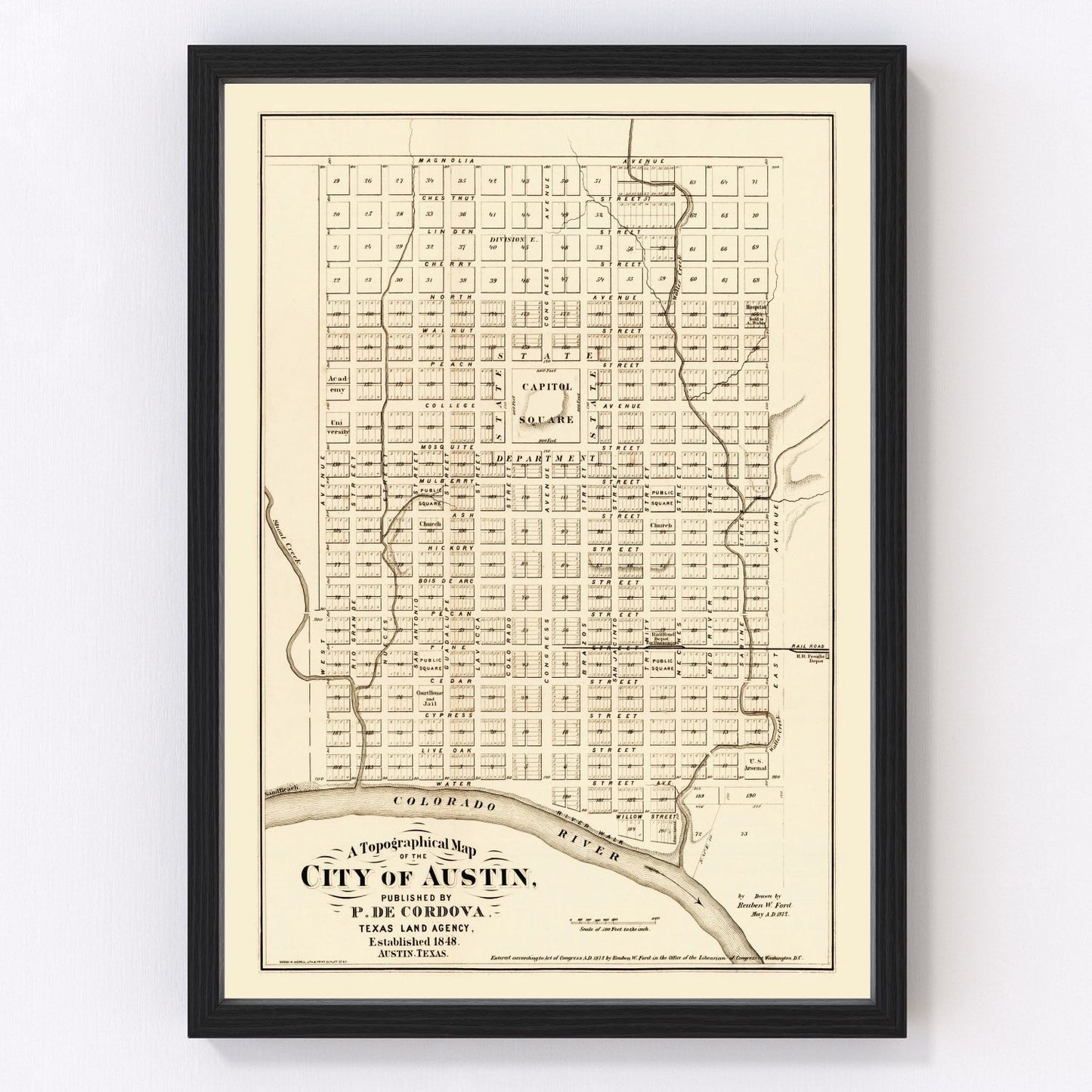 Vintage Map of Austin, Texas 1872