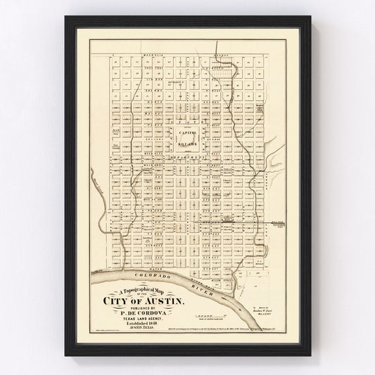 Vintage Map of Austin, Texas 1872