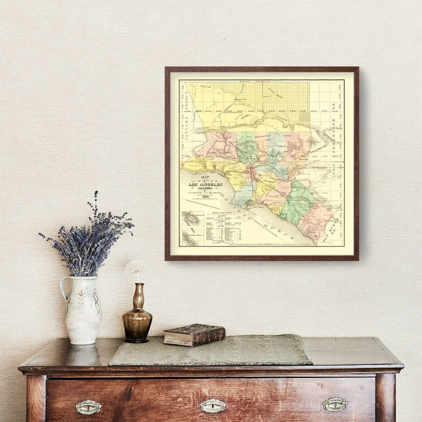 Vintage Map of Los Angeles County, California 1880