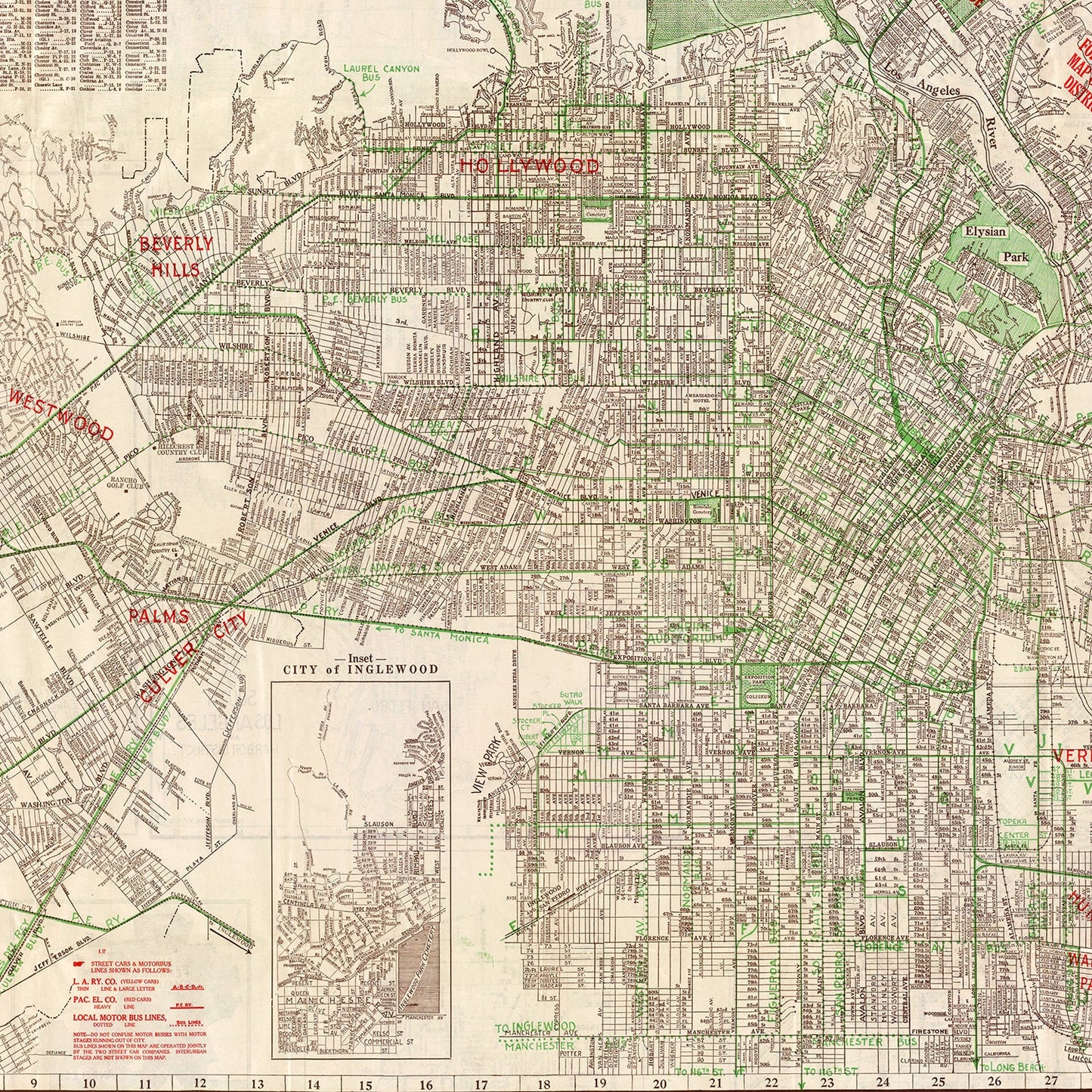 Vintage Map of Los Angeles, California 1928