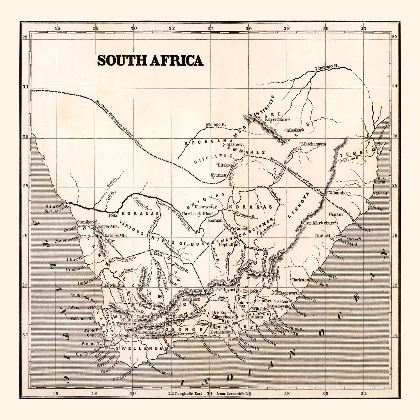 Vintage Map of South Africa, 1848