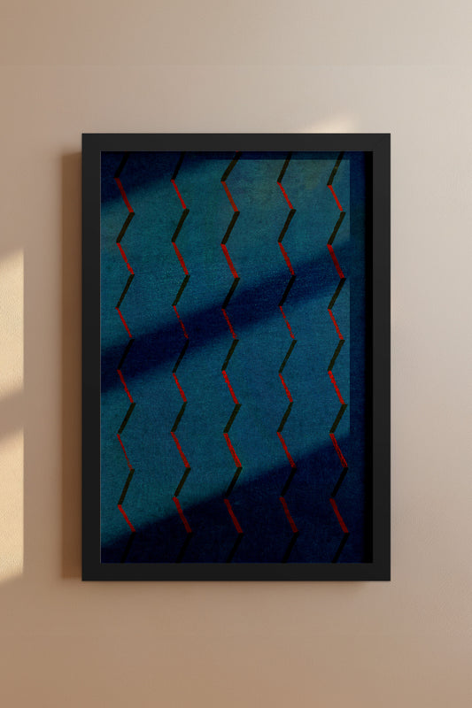 Blue and Red Zigzag Japanese Edo Era Vintage Textile Print – Japanese Wall Art