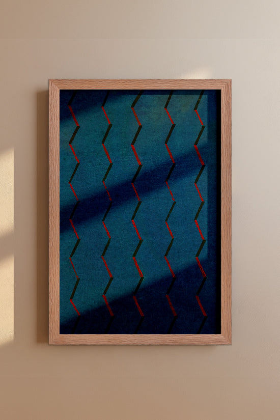 Blue and Red Zigzag Japanese Edo Era Vintage Textile Print – Japanese Wall Art