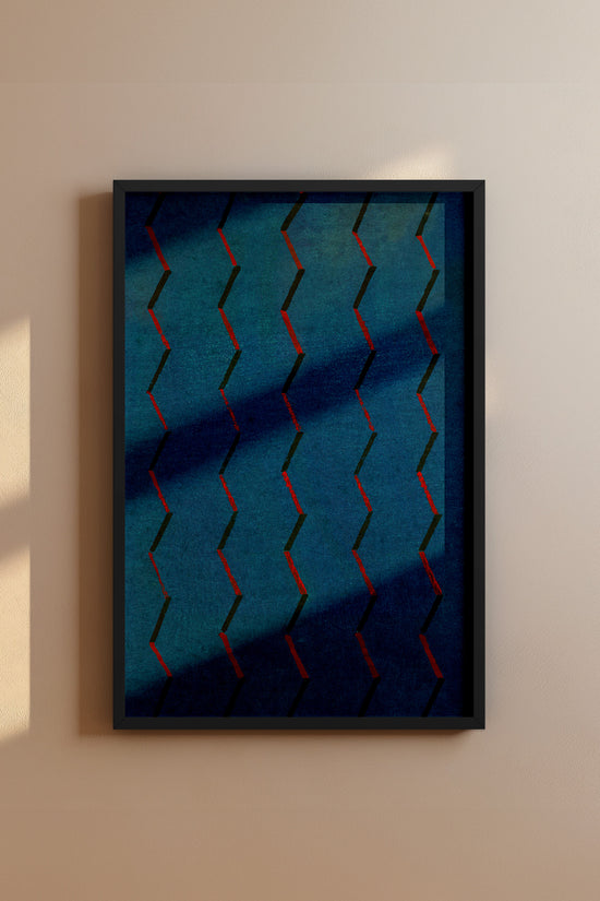 Blue and Red Zigzag Japanese Edo Era Vintage Textile Print – Japanese Wall Art