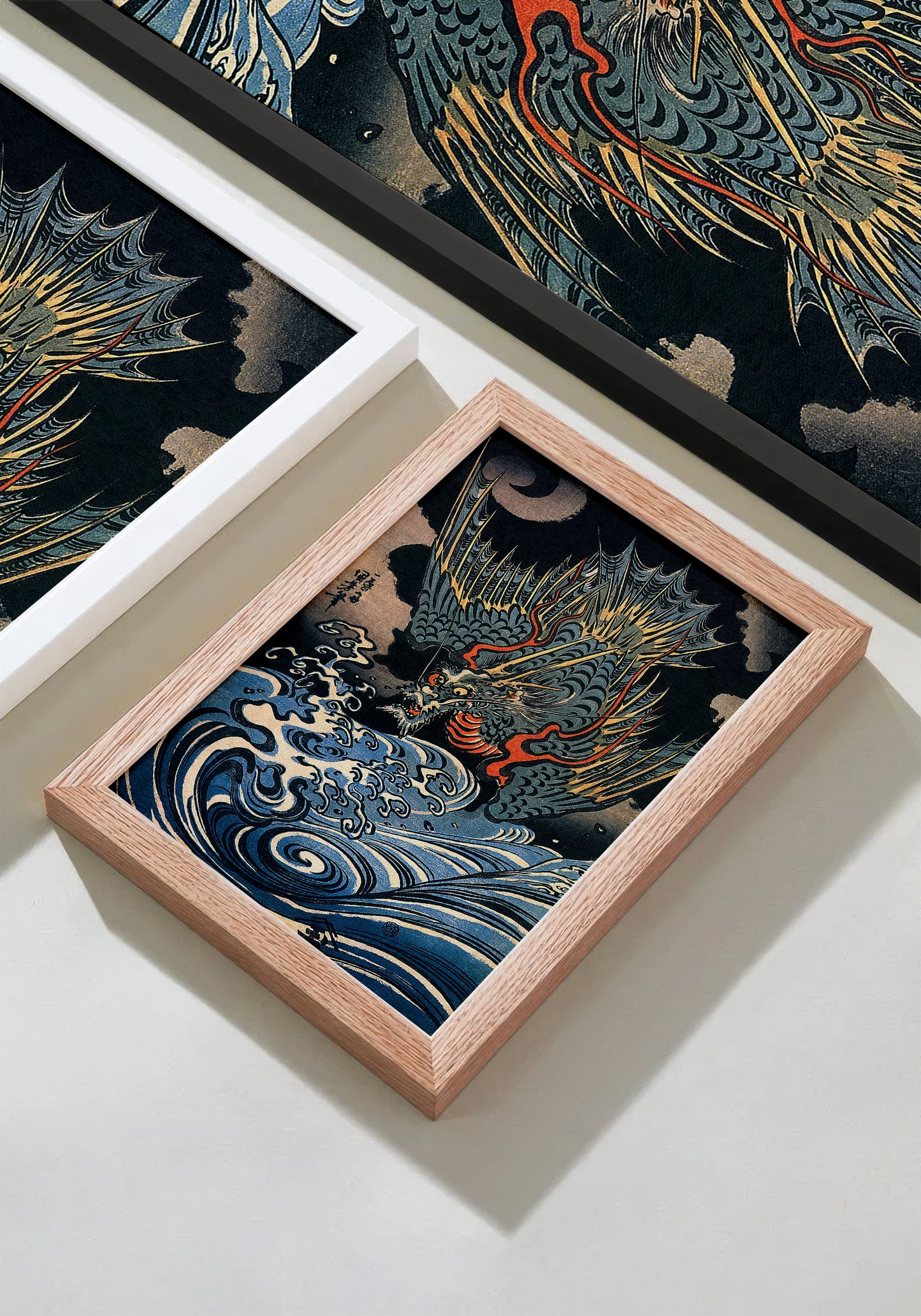 Dragon Flying Above Turbulent Waves 1830s Japanese Edo-Era Woodblock Print Reproduction by Utagawa Kuniyoshi