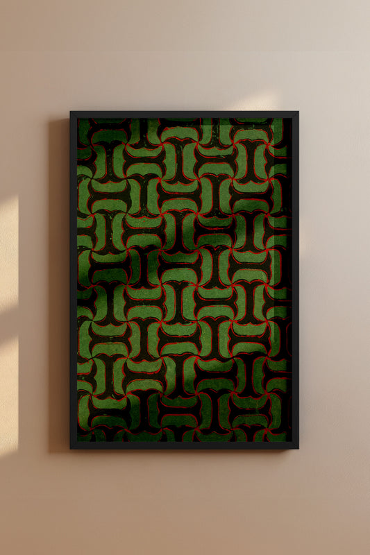 Green and Black Tessellation Japanese Edo Era Vintage Textile Print – Japanese Wall Art