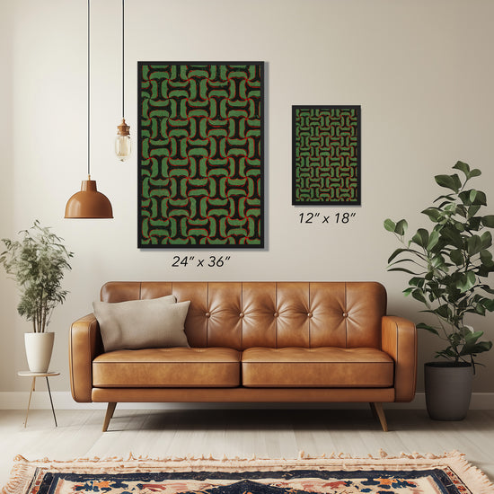 Green and Black Tessellation Japanese Edo Era Vintage Textile Print – Japanese Wall Art