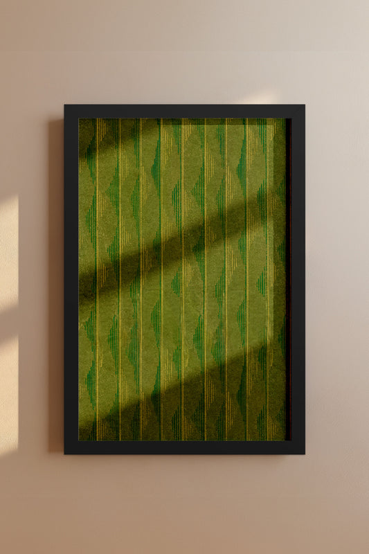 Green and Yellow Vertical Wave Stripes Japanese Edo Era Vintage Textile Print – Japanese Wall Art