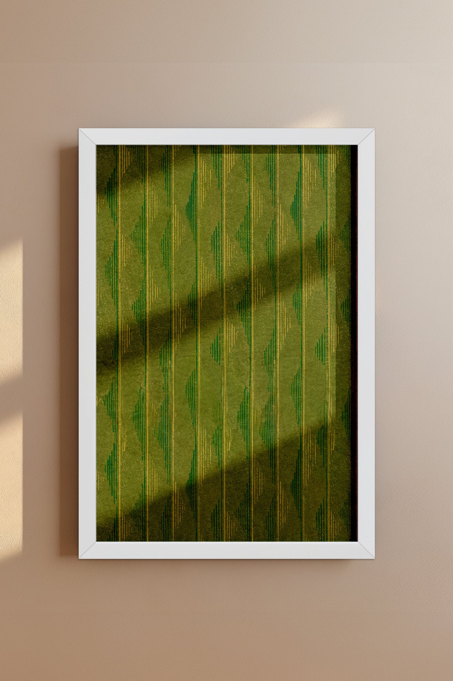 Green and Yellow Vertical Wave Stripes Japanese Edo Era Vintage Textile Print – Japanese Wall Art