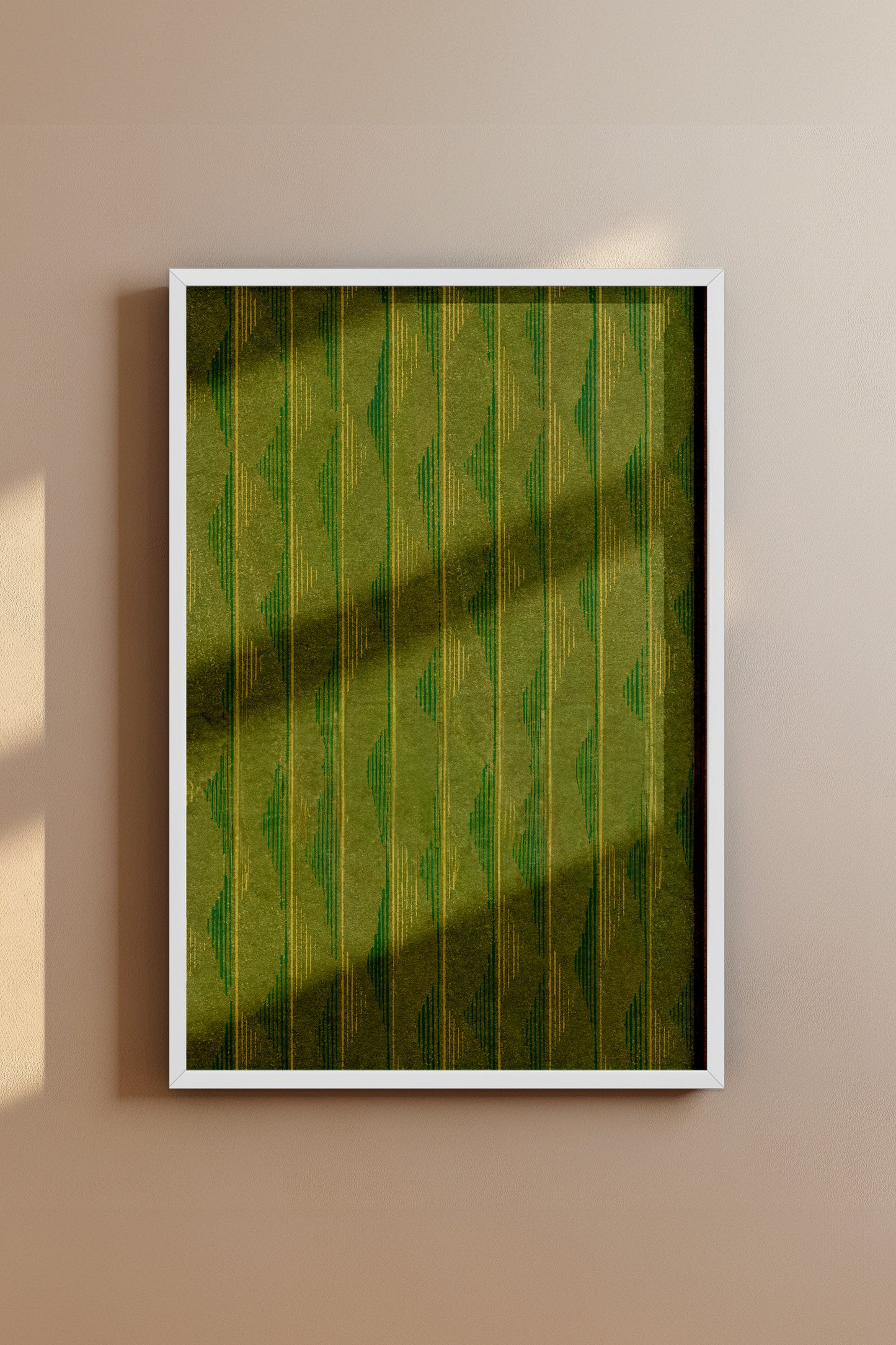Green and Yellow Vertical Wave Stripes Japanese Edo Era Vintage Textile Print – Japanese Wall Art