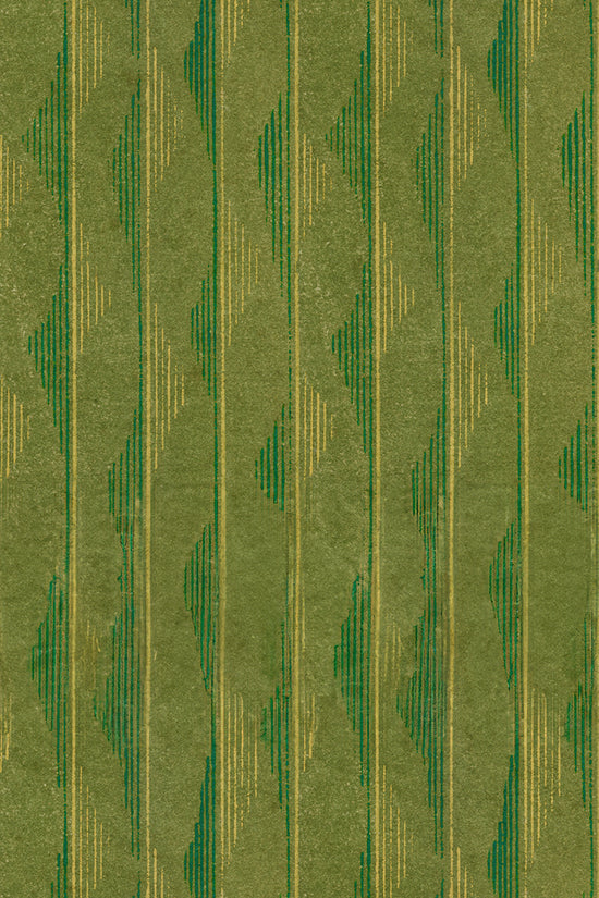 Green and Yellow Vertical Wave Stripes Japanese Edo Era Vintage Textile Print – Japanese Wall Art