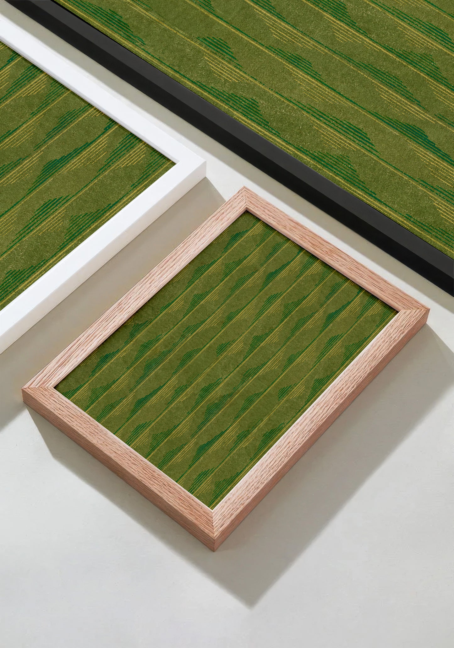 Green and Yellow Vertical Wave Stripes Japanese Edo Era Vintage Textile Print – Japanese Wall Art