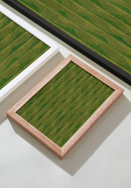 Green and Yellow Vertical Wave Stripes Japanese Edo Era Vintage Textile Print – Japanese Wall Art