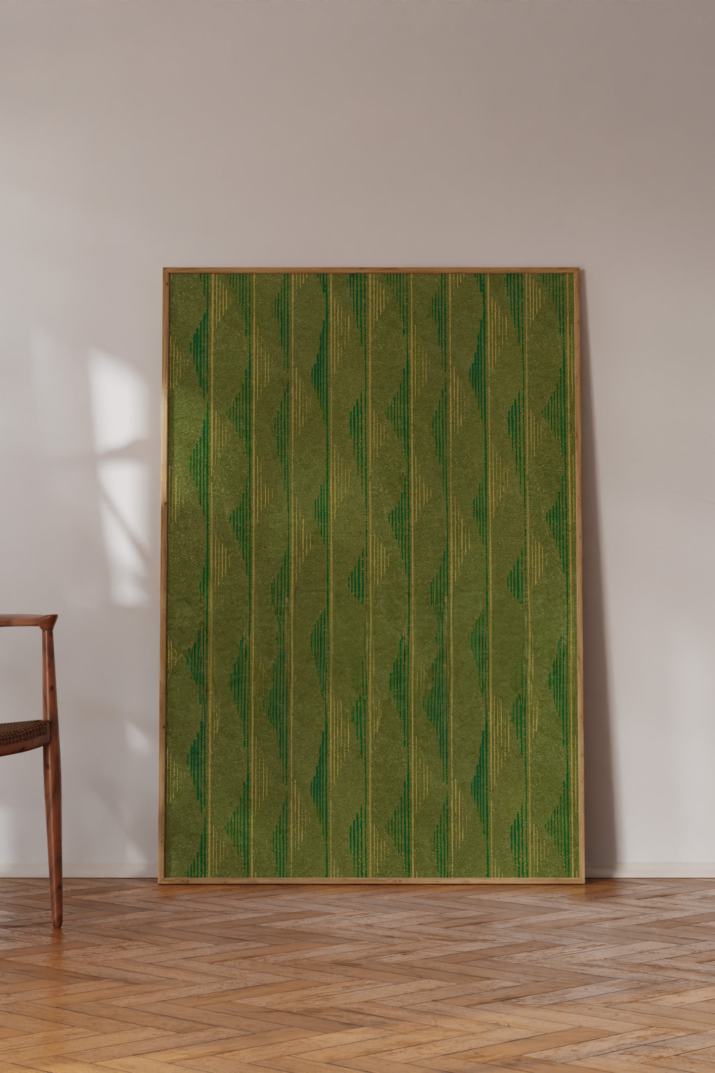 Green and Yellow Vertical Wave Stripes Japanese Edo Era Vintage Textile Print – Japanese Wall Art