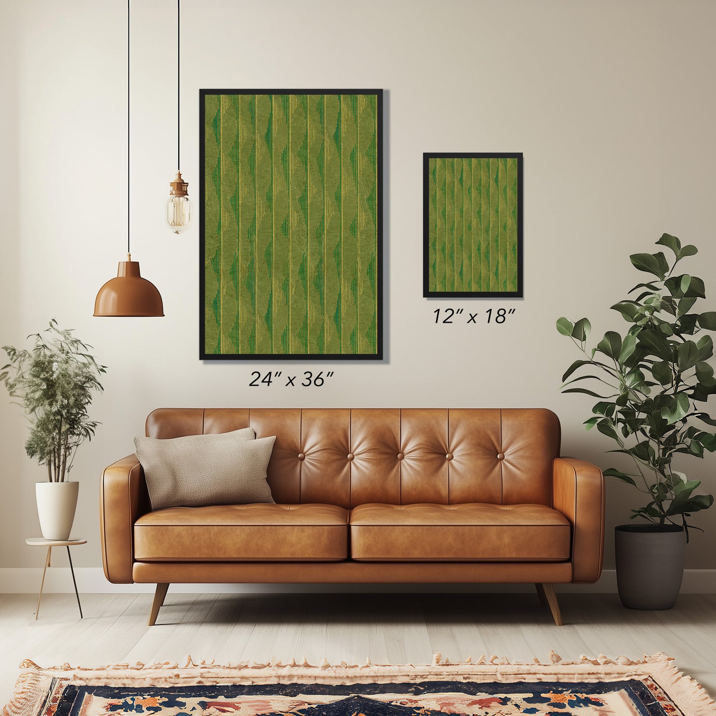 Green and Yellow Vertical Wave Stripes Japanese Edo Era Vintage Textile Print – Japanese Wall Art