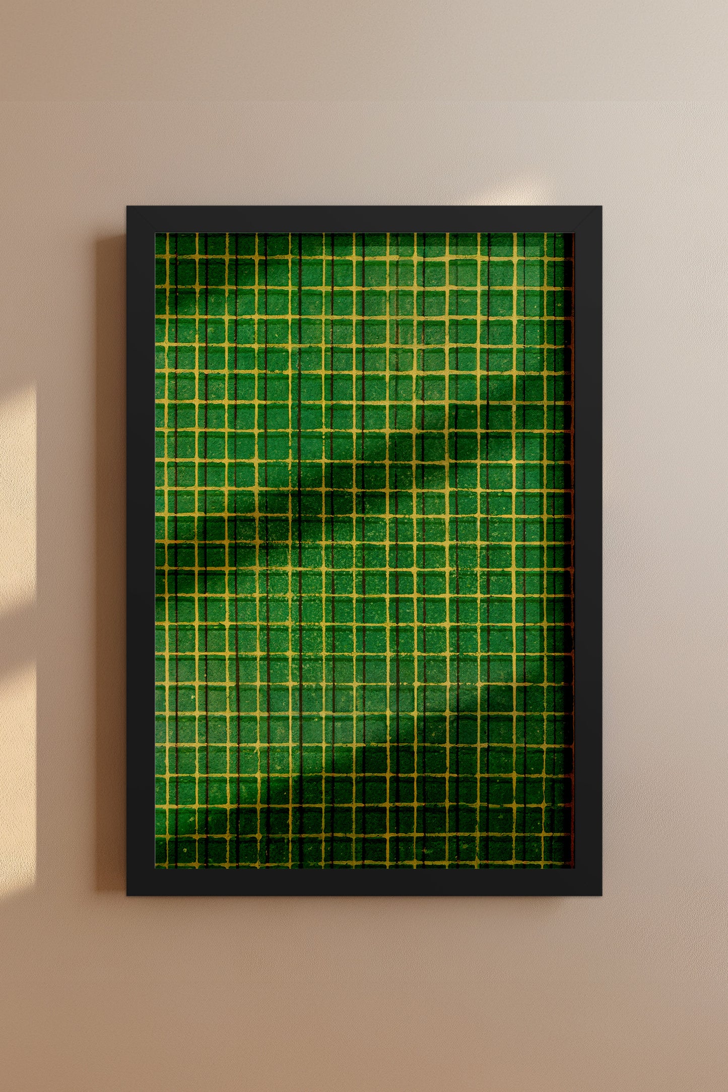 Green and Yellow Square Mesh Japanese Edo Era Vintage Textile Print – Japanese Wall Art