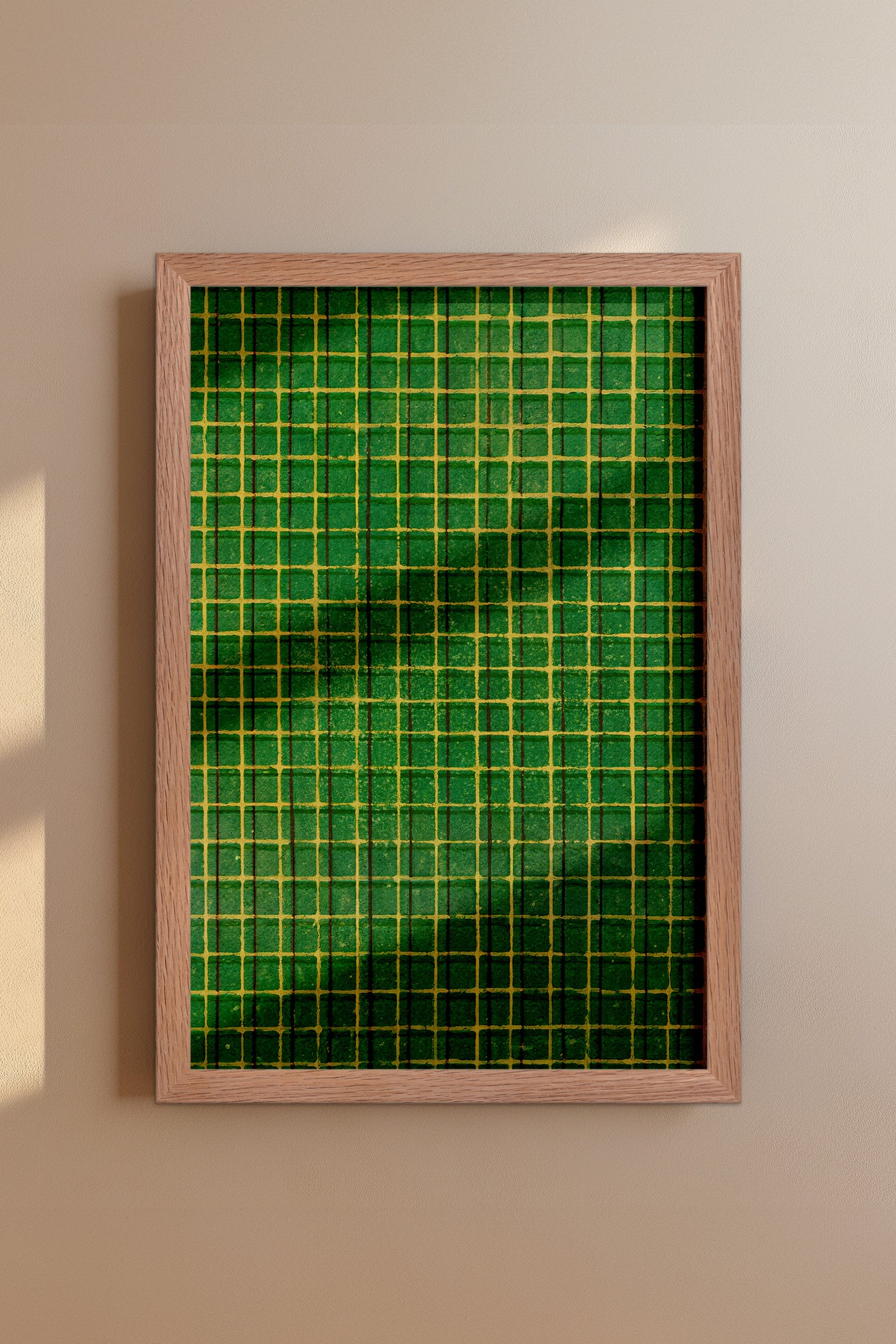 Green and Yellow Square Mesh Japanese Edo Era Vintage Textile Print – Japanese Wall Art
