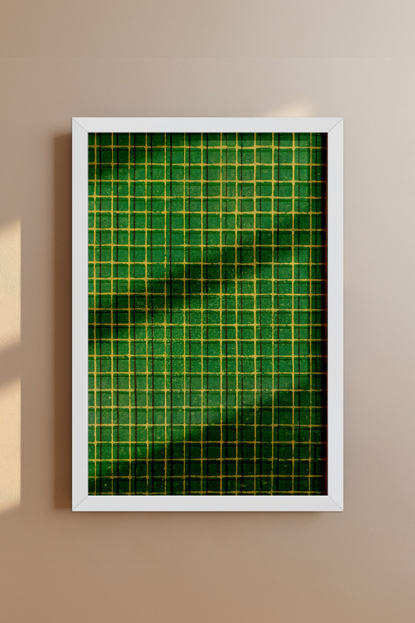 Green and Yellow Square Mesh Japanese Edo Era Vintage Textile Print – Japanese Wall Art