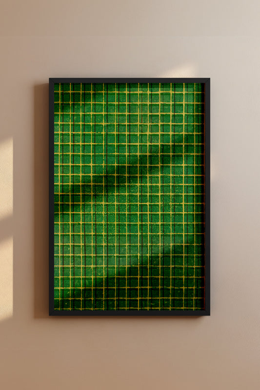 Green and Yellow Square Mesh Japanese Edo Era Vintage Textile Print – Japanese Wall Art