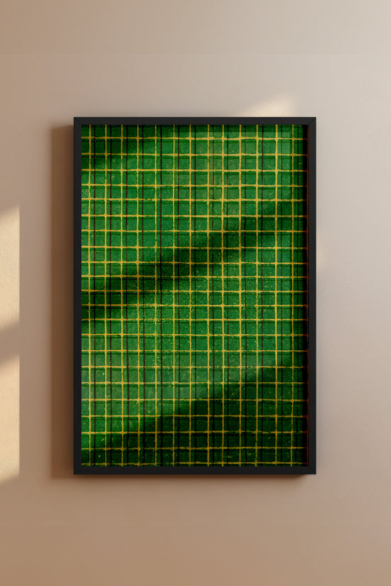 Green and Yellow Square Mesh Japanese Edo Era Vintage Textile Print – Japanese Wall Art