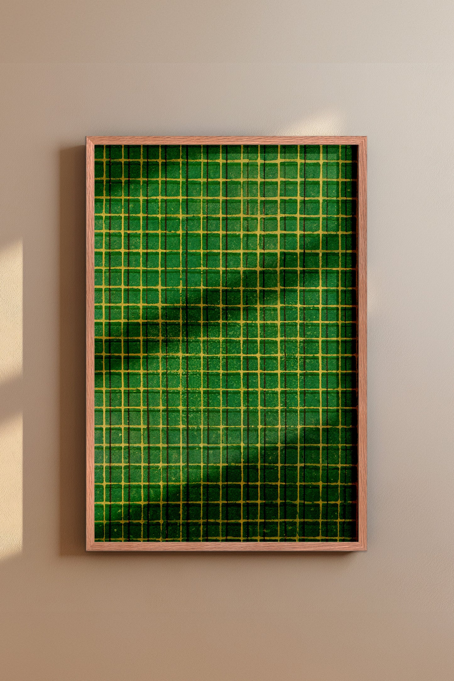 Green and Yellow Square Mesh Japanese Edo Era Vintage Textile Print – Japanese Wall Art
