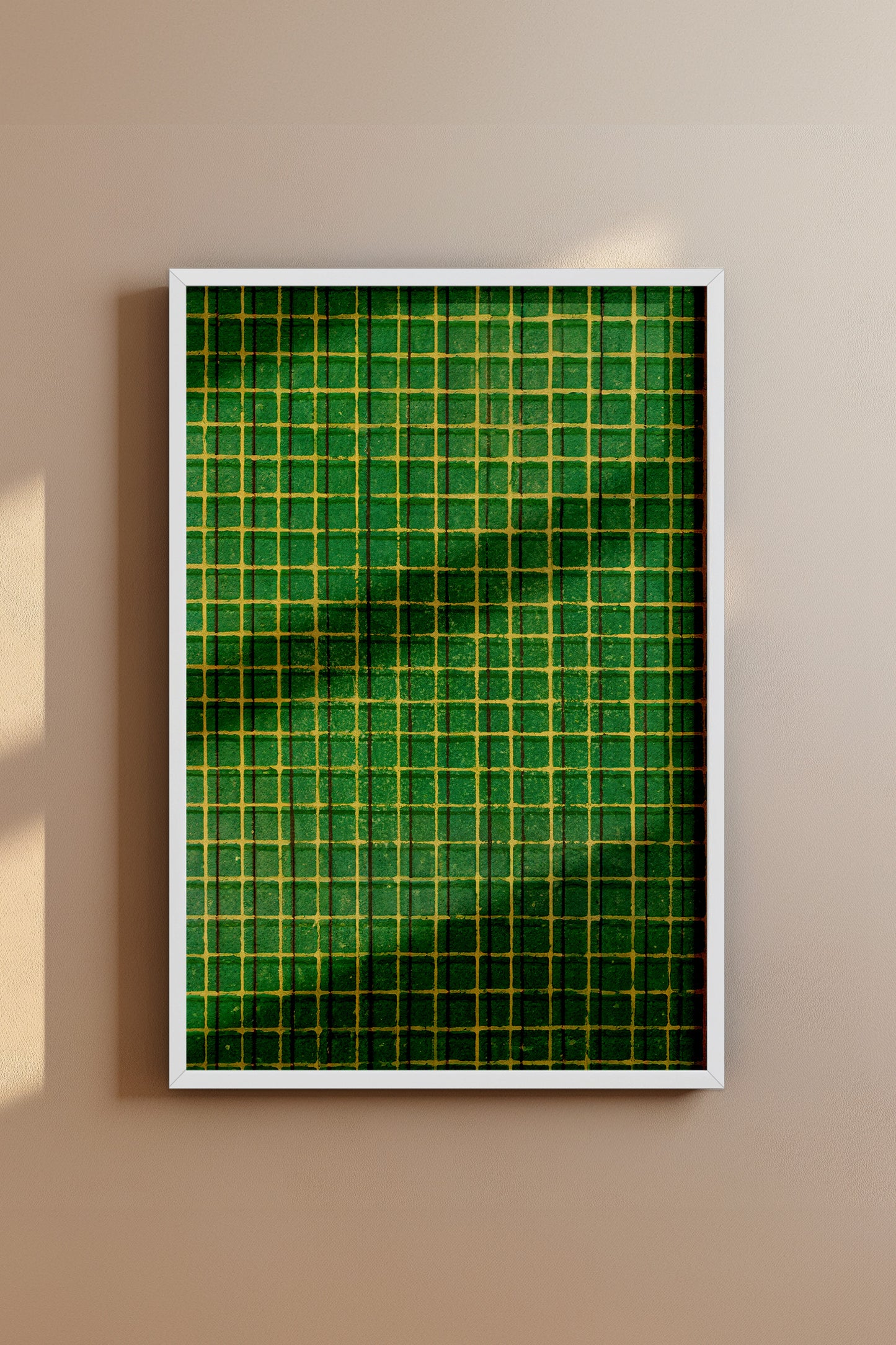 Green and Yellow Square Mesh Japanese Edo Era Vintage Textile Print – Japanese Wall Art