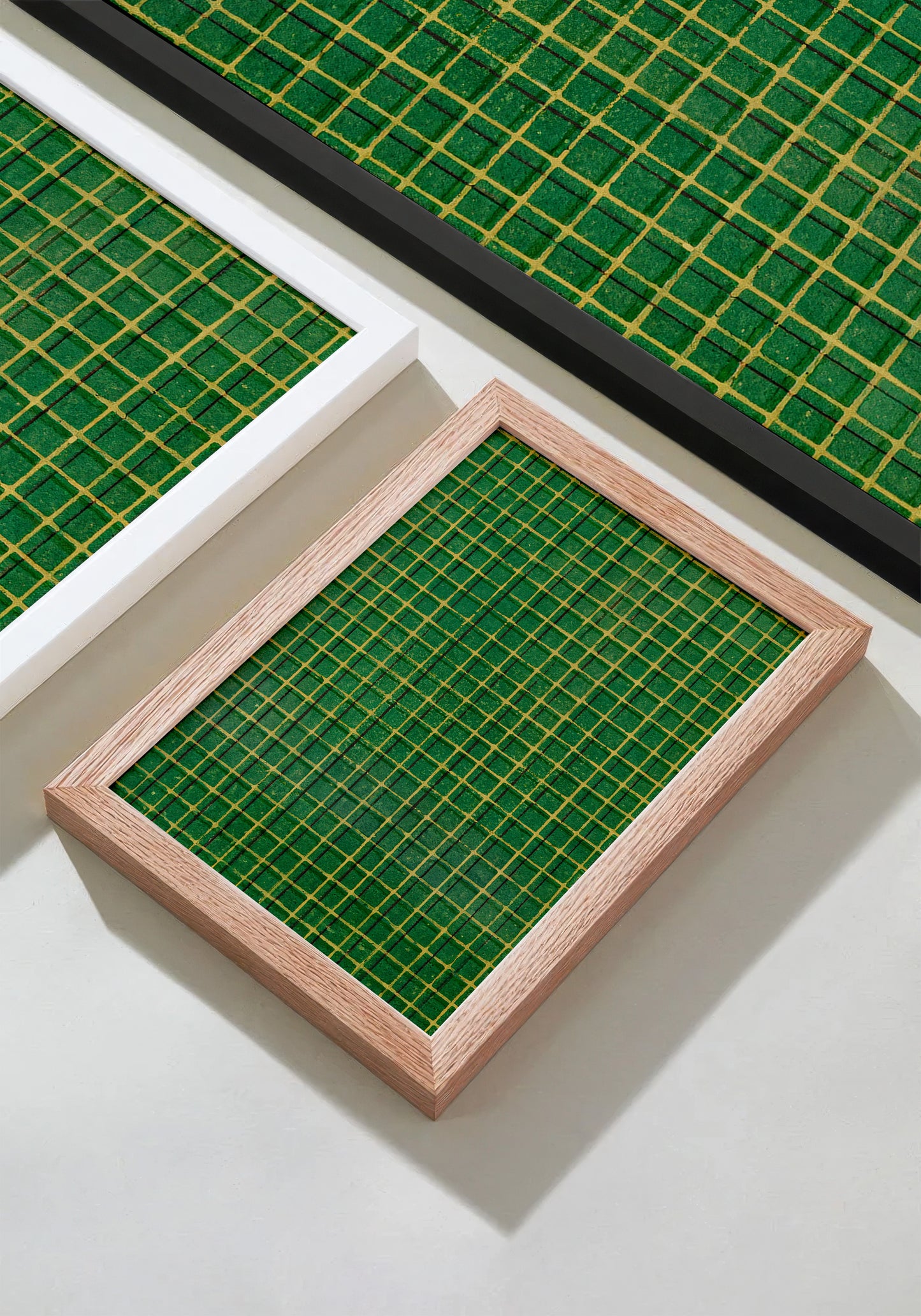Green and Yellow Square Mesh Japanese Edo Era Vintage Textile Print – Japanese Wall Art