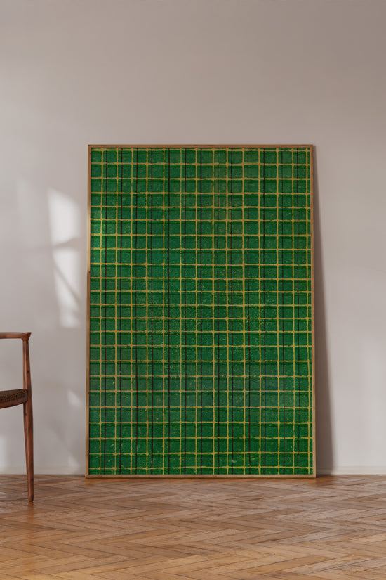 Green and Yellow Square Mesh Japanese Edo Era Vintage Textile Print – Japanese Wall Art