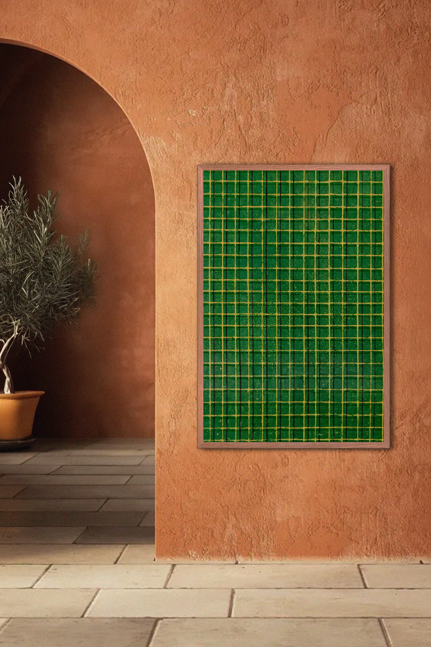 Green and Yellow Square Mesh Japanese Edo Era Vintage Textile Print – Japanese Wall Art
