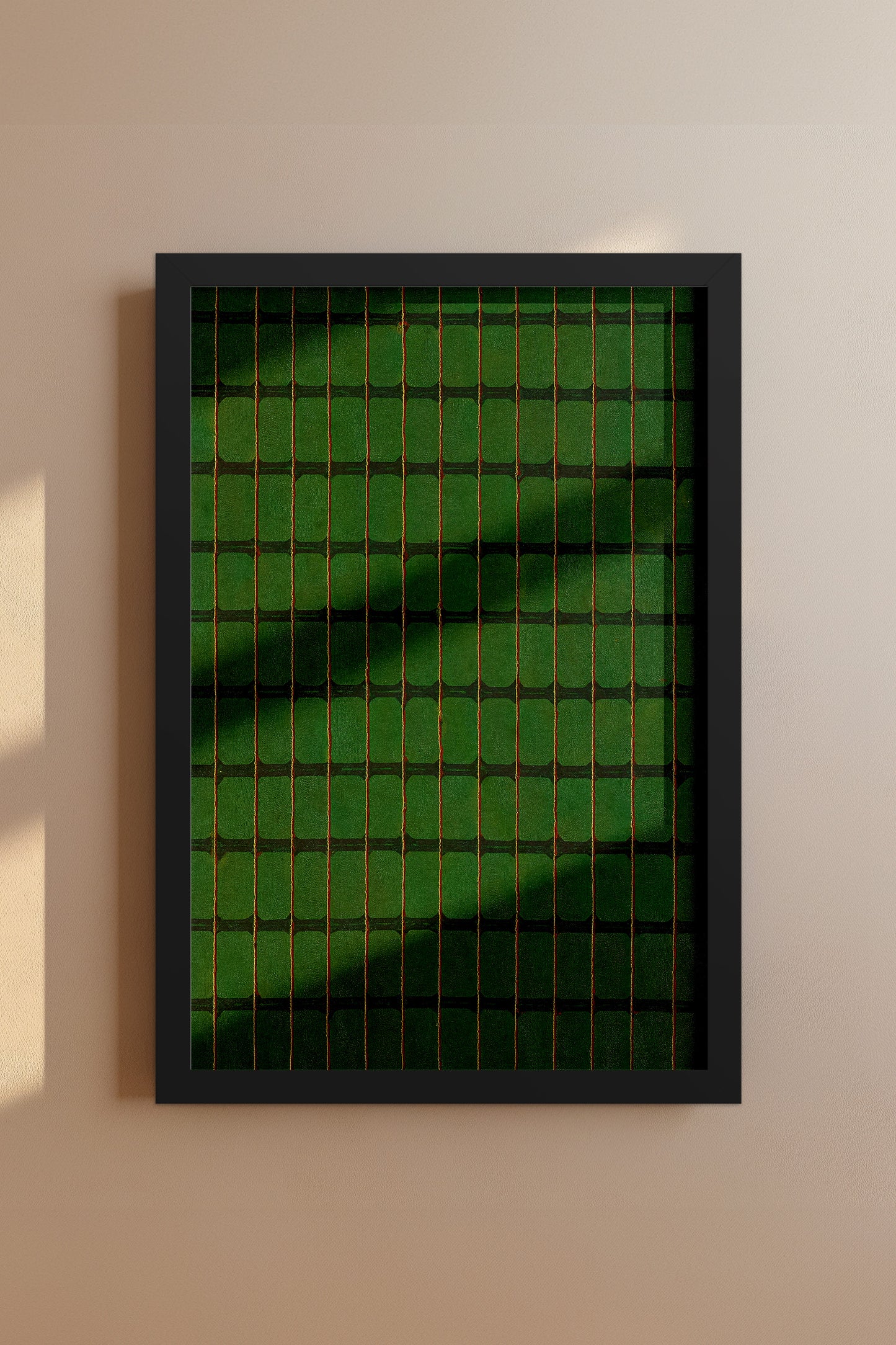 Green, Yellow, and Red Stripe Grid Japanese Edo Era Vintage Textile Print – Japanese Wall Art