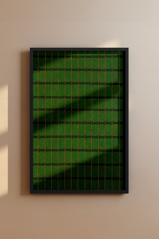 Green, Yellow, and Red Stripe Grid Japanese Edo Era Vintage Textile Print – Japanese Wall Art