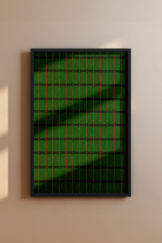 Green, Yellow, and Red Stripe Grid Japanese Edo Era Vintage Textile Print – Japanese Wall Art