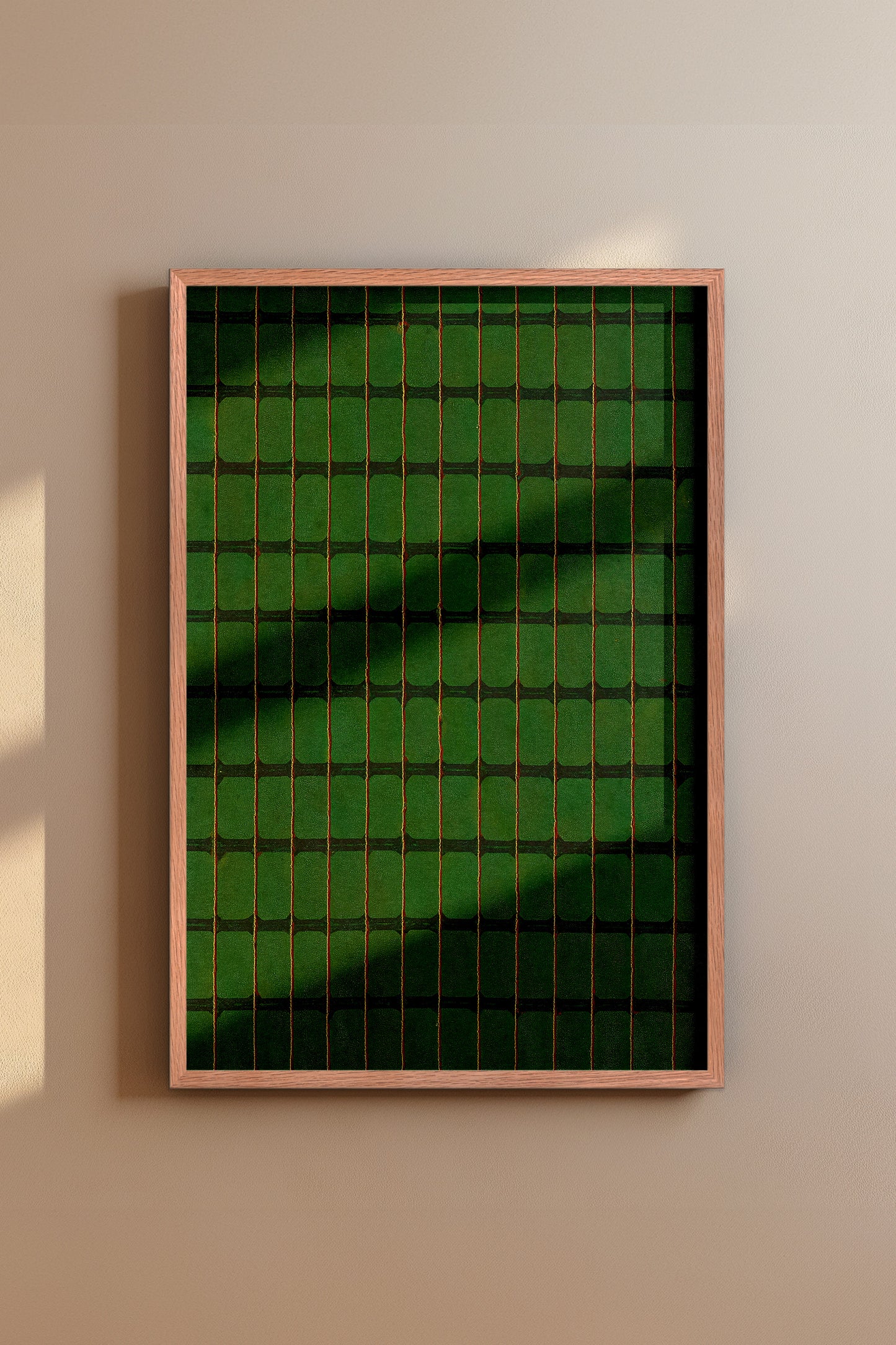 Green, Yellow, and Red Stripe Grid Japanese Edo Era Vintage Textile Print – Japanese Wall Art