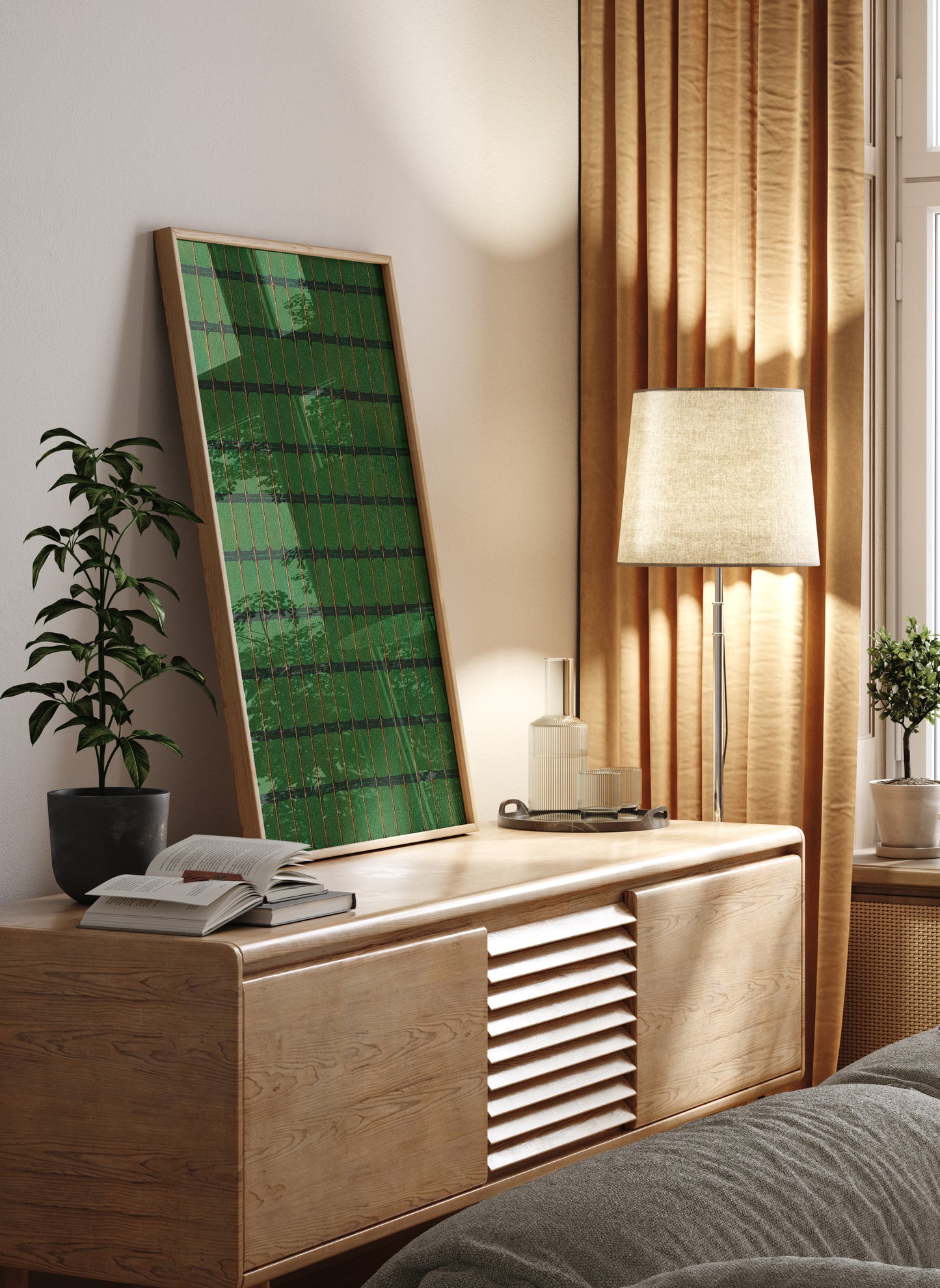 Green, Yellow, and Red Stripe Grid Japanese Edo Era Vintage Textile Print – Japanese Wall Art