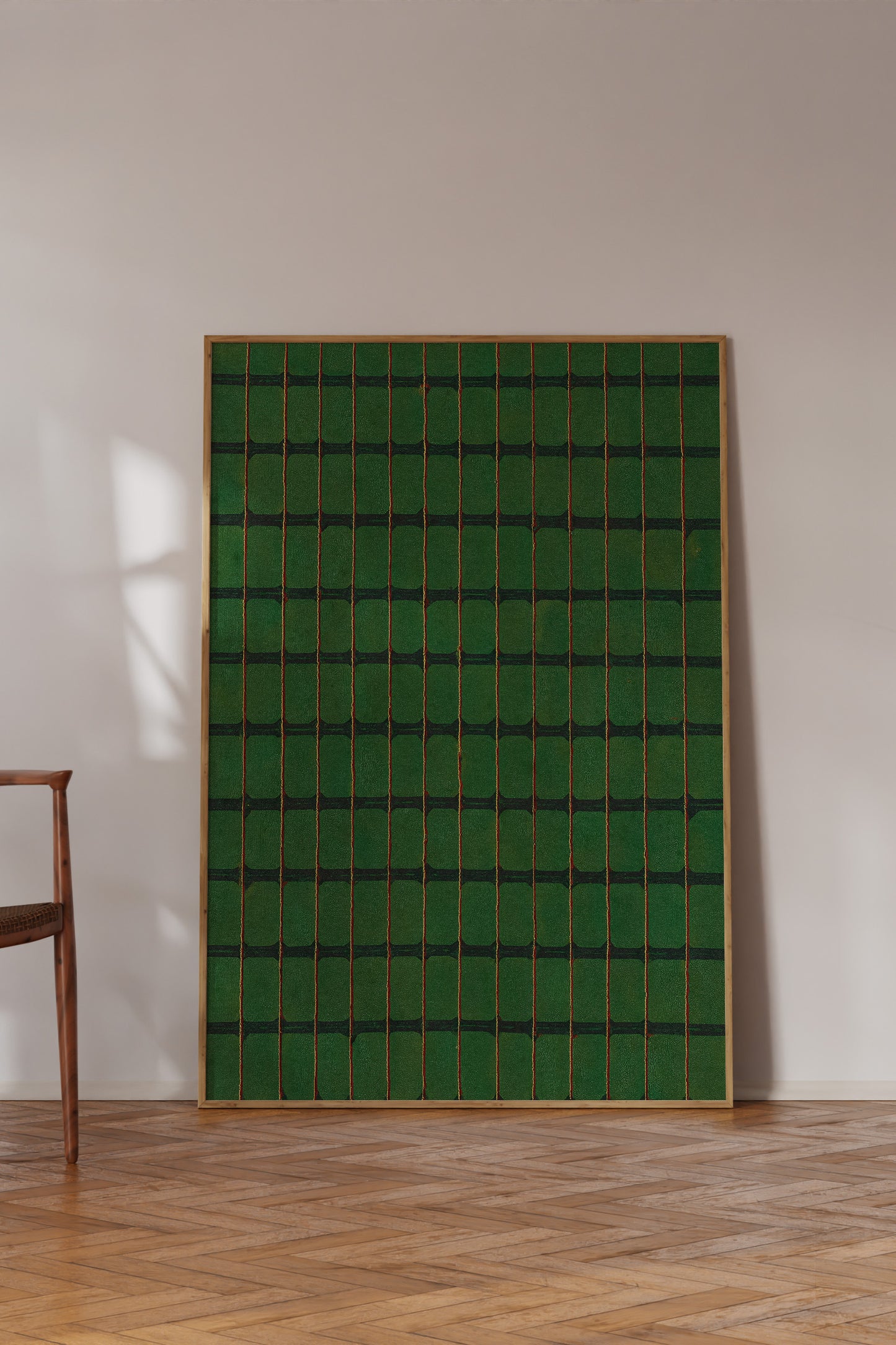 Green, Yellow, and Red Stripe Grid Japanese Edo Era Vintage Textile Print – Japanese Wall Art