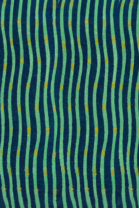 Japanese Meiji Era Woodblock Textile Print – Vintage Green and Blue Wave Pattern