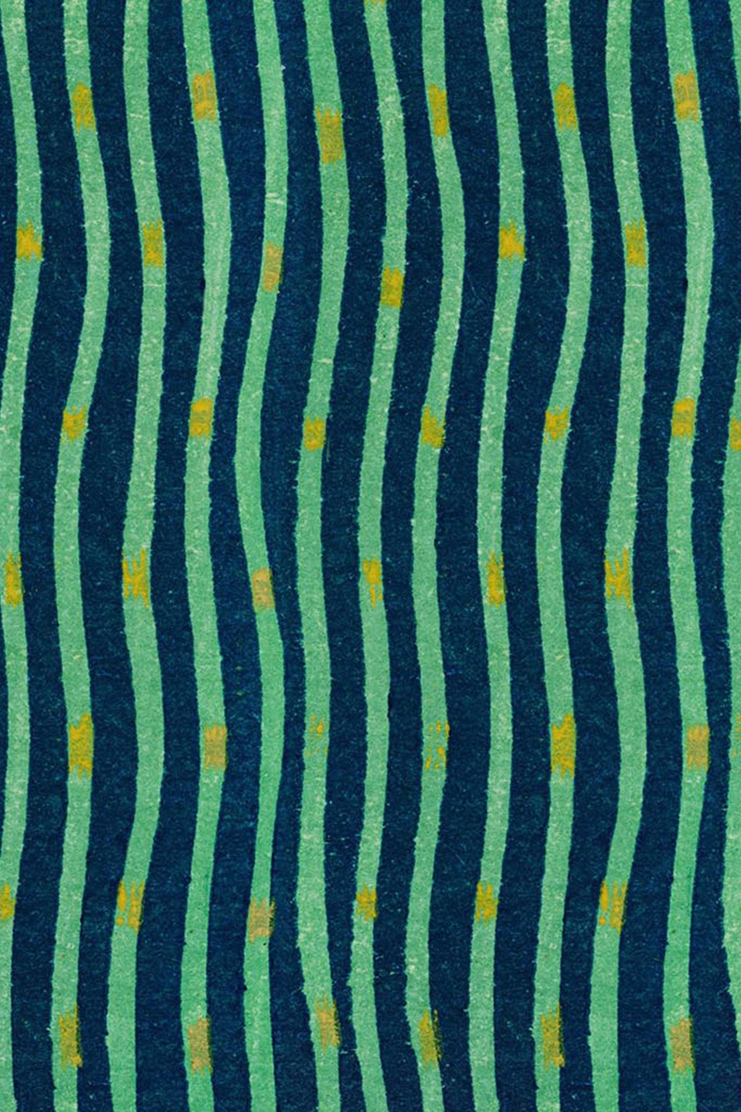 Japanese Edo Era Woodblock Textile Print – Vintage Green and Blue Wave Pattern