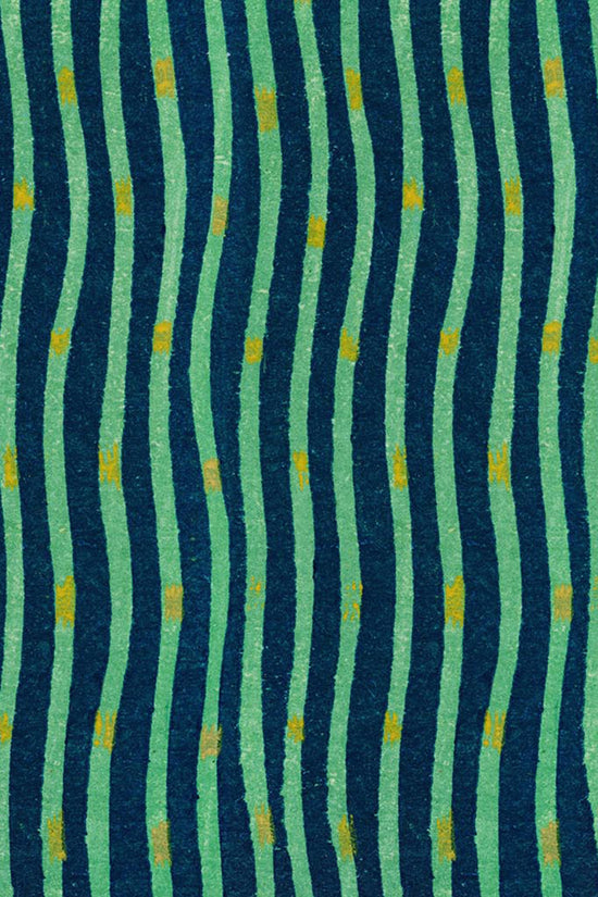 Japanese Meiji Era Woodblock Textile Print – Vintage Green and Blue Wave Pattern