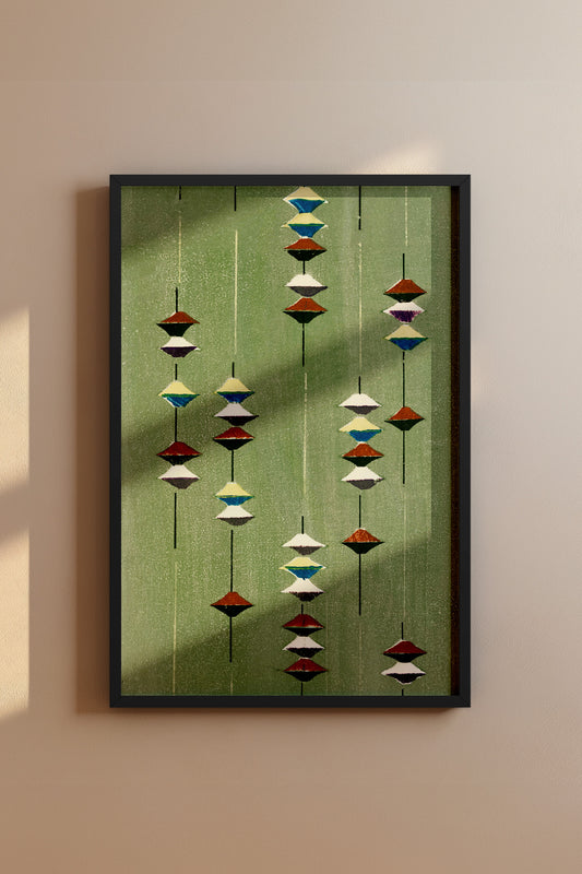 Suspended Forms – Meiji Era Japanese Woodblock Textile Print