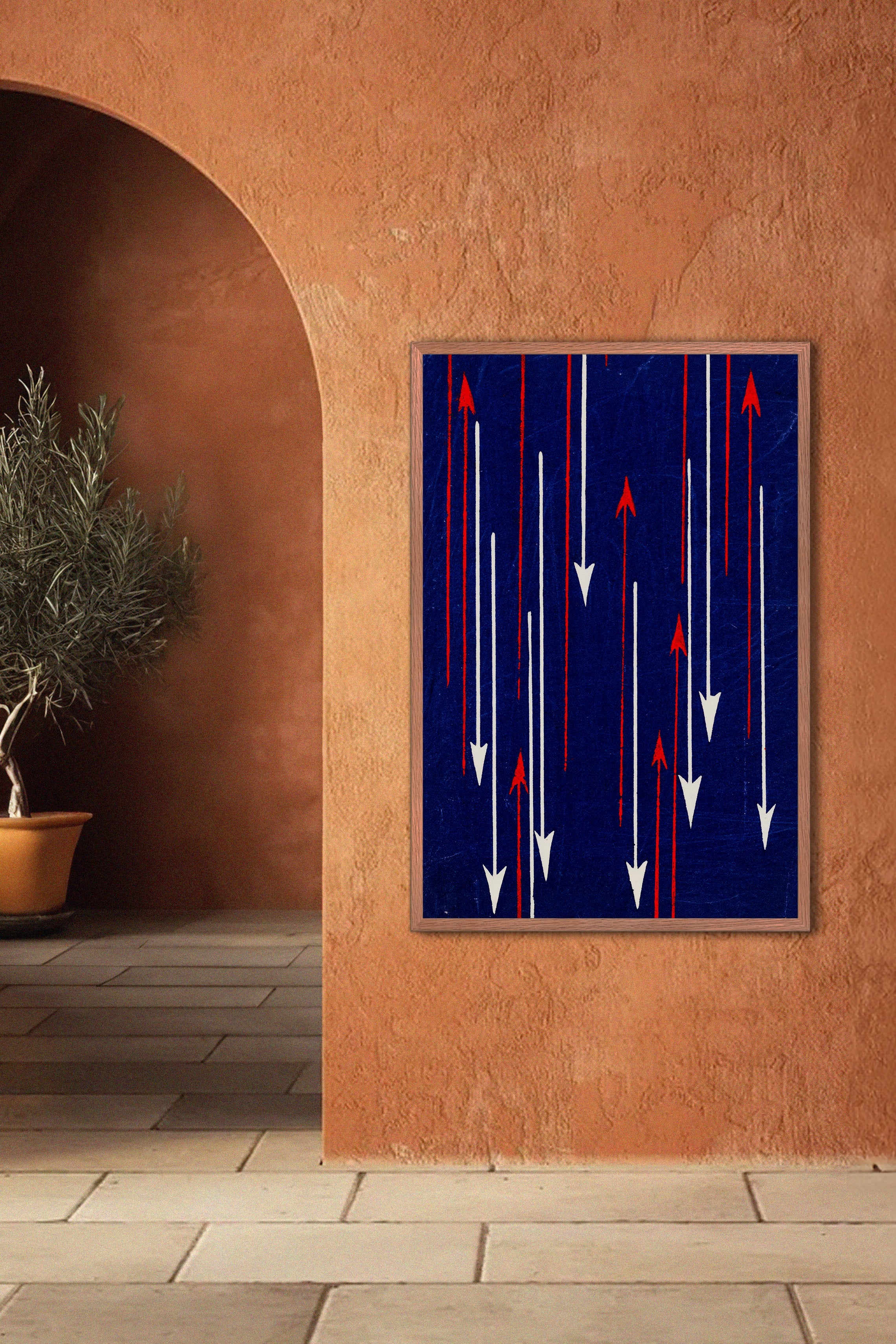 Meiji Era Japanese Arrow Textile Print – Indigo Woodblock Pattern