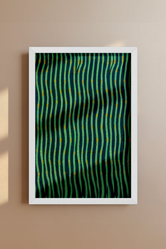 Japanese Meiji Era Woodblock Textile Print – Vintage Green and Blue Wave Pattern