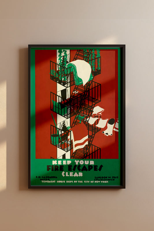 Vintage 1930s NYC Safety Poster – Keep Your Fire Escapes Clear