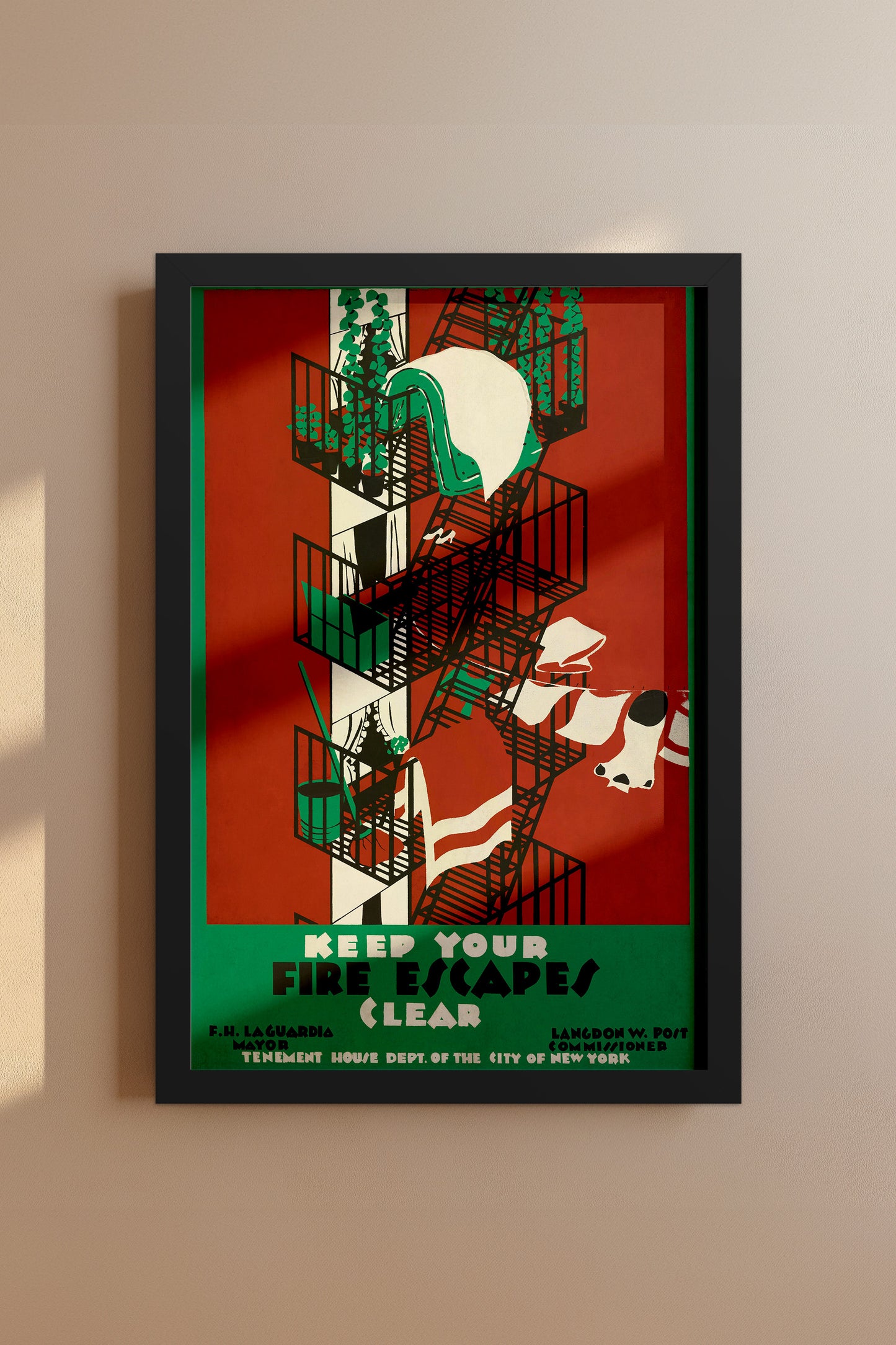 Vintage 1930s NYC Safety Poster – Keep Your Fire Escapes Clear