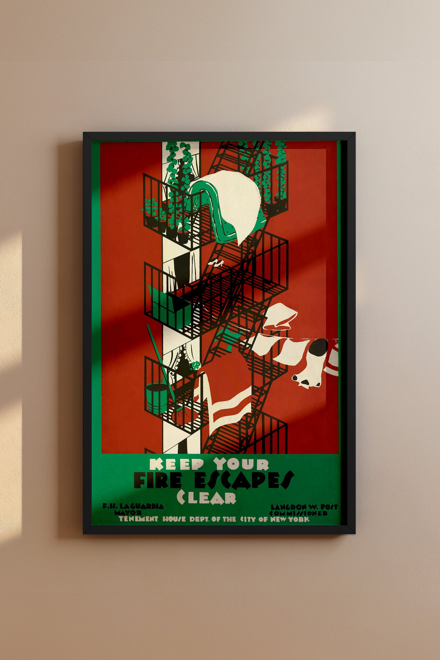 Vintage 1930s NYC Safety Poster – Keep Your Fire Escapes Clear