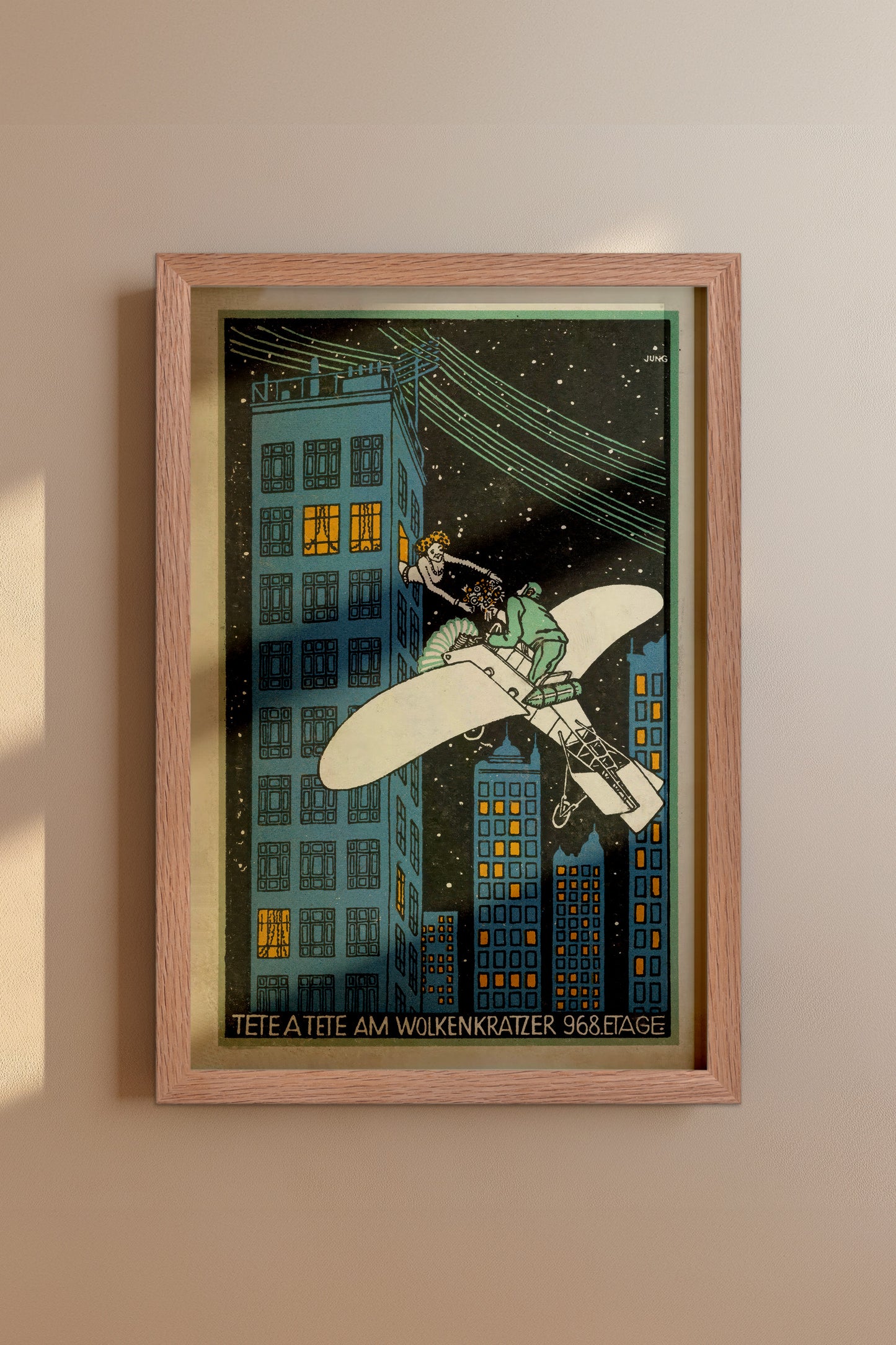 Tête-à-Tête am Wolkenkratzer – Moriz Jung, 1911 Viennese Modernist Illustration