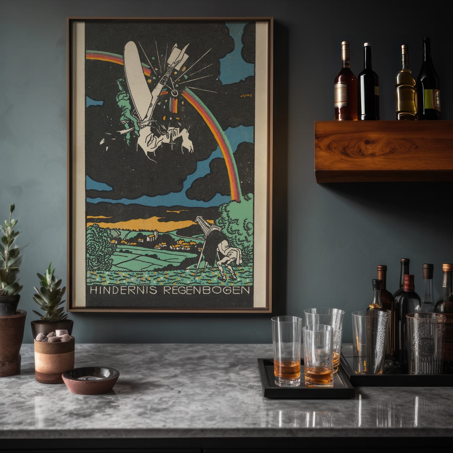 Hindernis Regenbogen – Moriz Jung, 1911 Austrian Modernist Aviation Illustration