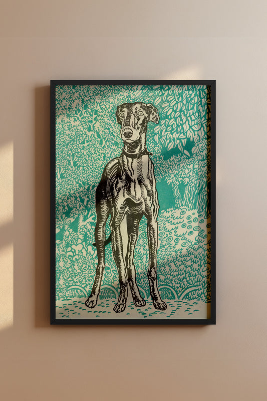 Watchful Greyhound – Moriz Jung, 1912 Austrian Jugendstil Illustration