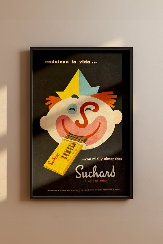 Vintage 1950's Clown Advertising Poster Wall Art - Argentina Swiss Chocolate